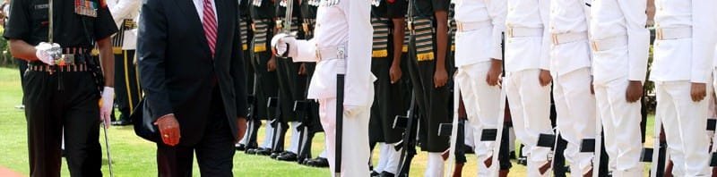 The US Secretary of Defence, Mr. Leon E. Panetta inspecting the...