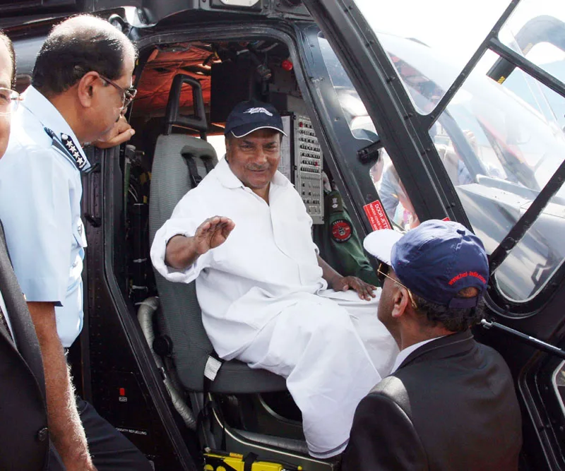 The Defence Minister, Shri A. K. Antony at the cockpit of weaponised Dhruv Helicopter…