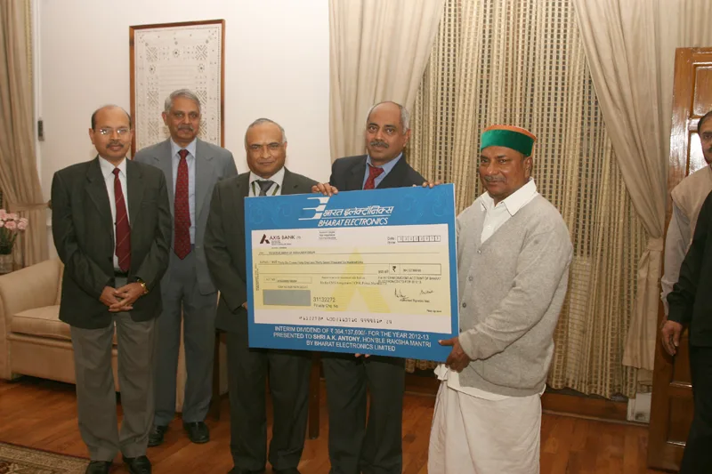 The CMD, BEL, Shri Anil Kumar presenting a interim dividend cheque to...