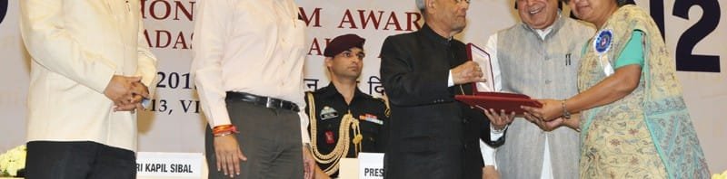 The President, Shri Pranab Mukherjee presenting the Rajat Kamal Award for Best Editing...