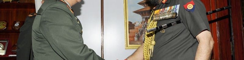 The Chief of Army Staff, General Bikram Singh meeting the Nepal Army Chief, General S.J.B. Rana, at Kathmandu