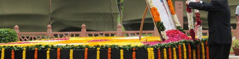 The President, Shri Pranab Mukherjee paying floral tributes at the Samadhi of...