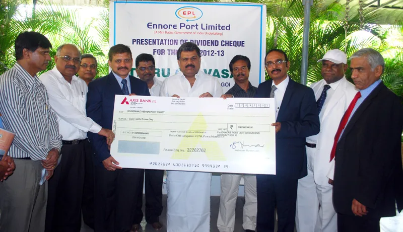 The Chairman, Ennore Port Limited, Shri M.A. Baskarachar handing over a dividend…
