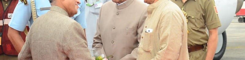 The President, Shri Pranab Mukherjee being received by the Governor of West Bengal,...