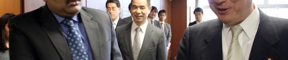 The Union Minister for Shipping, Shri G.K. Vasan being received by the Minister of Land...