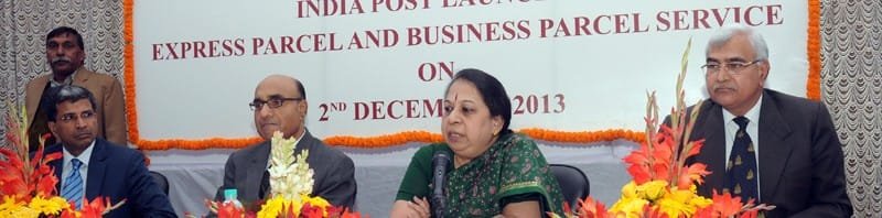 The Secretary, Dept. of Posts, Smt. P. Gopinath addressing the press at the launch of the ‘Express Parcel and Business Parcel Service’, in New Delhi