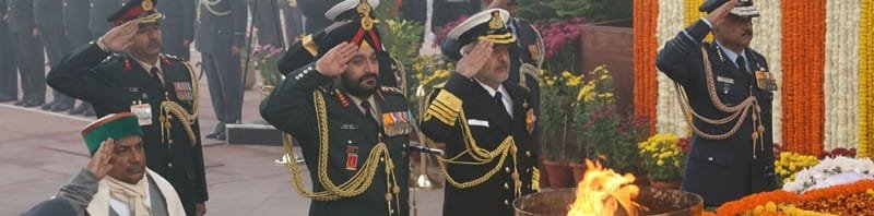 The Defence Minister, Shri A. K. Antony and Three Services Chiefs the...