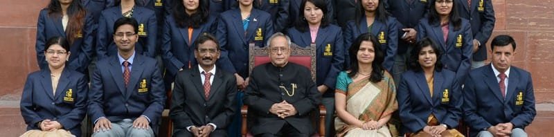 The President, Shri Pranab Mukherjee with the Trainees of the Indian Audit and..