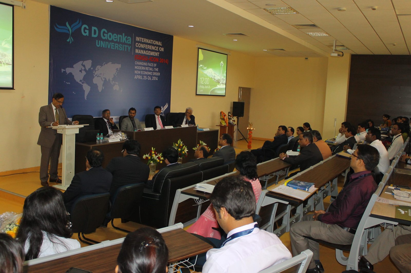 Prof. (Dr.) Pradeep Goel, Dean School of Management addressing gathering