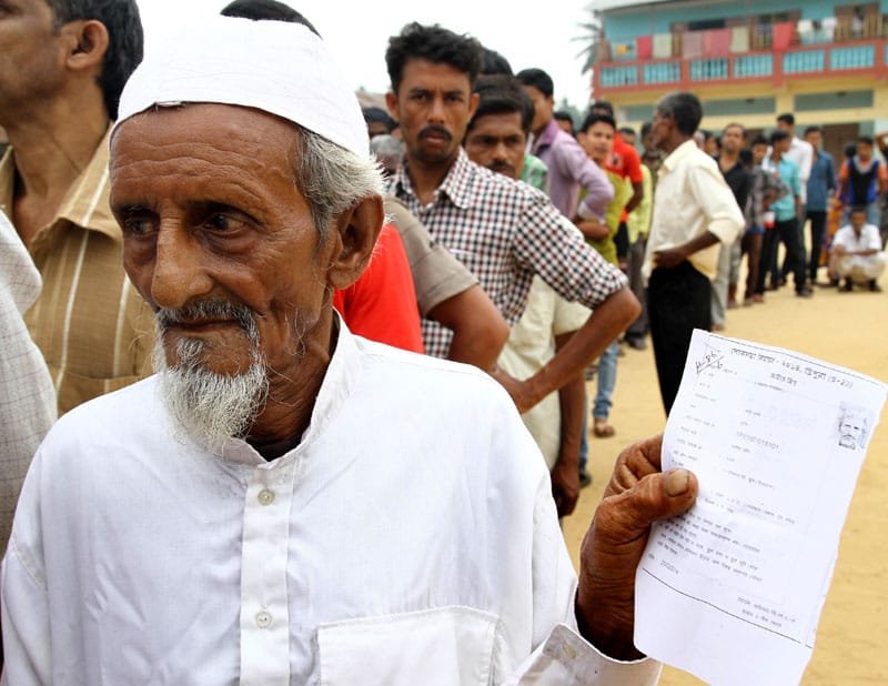 Voters standing in a queue at a polling booth to cast their votes during the…