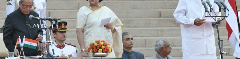 The President, Shri Pranab Mukherjee administering the oath as Cabinet Minister to Shri M. Venkaiah Naidu, at a Swearing-in Ceremony, at Rashtrapati Bhavan, in New Delhi
