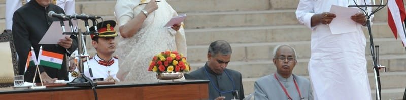 The President, Shri Pranab Mukherjee administering the oath as Cabinet Minister to Shri Ramvilas Paswan, at a Swearing-in Ceremony, at Rashtrapati Bhavan, in New Delhi