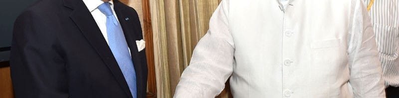 The Foreign Minister of France, Mr. Laurent Fabius meeting the Union Minister for Finance, Corporate Affairs and Defence, Shri Arun Jaitley, in New Delhi