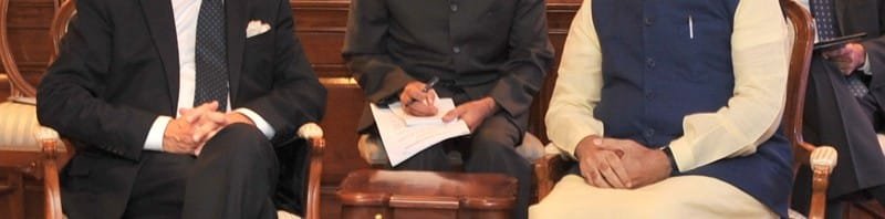 The French Foreign Minister, Mr. Laurent Fabius calls on the Prime Minister,...