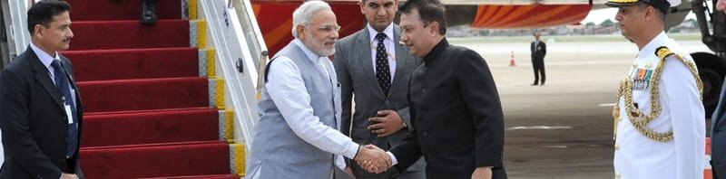 The Prime Minister, Shri Narendra Modi being received by the...