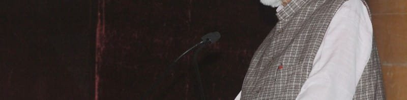 Shri Chandi Prasad Bhatt addressing after receiving the Gandhi Peace Prize for...