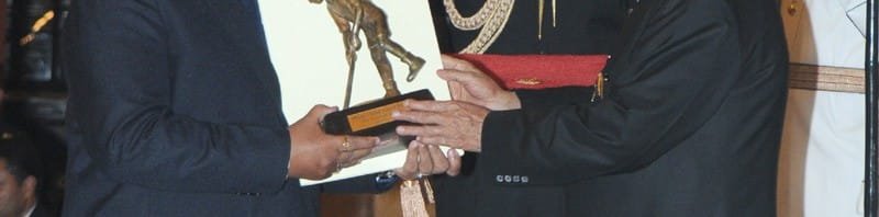 The President, Shri Pranab Mukherjee presenting the Dhyan Chand Award for...