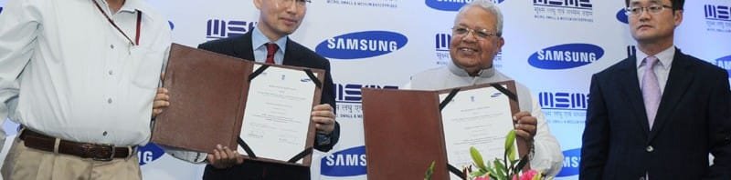 The Development Commissioner and Additional Secretary, Ministry for Micro, Small and Medium Enterprises, Shri Amarendra Sinha and the President & CEO, South West Asia Samsung Electronics, Mr. B.D. Park signed an MoU in the presence of the Union Minister for Micro, Small and Medium Enterprises, Shri Kalraj Mishra, at the inauguration of the MSME-Samsung Technical School, in New Delhi