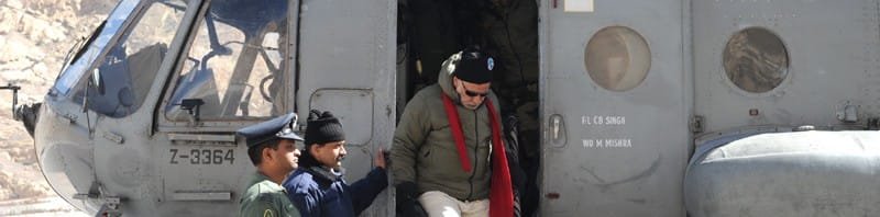 The Prime Minister, Shri Narendra Modi arrives at Siachen Base Camp, during his...