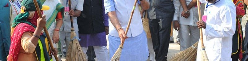 The Prime Minister, Shri Narendra Modi launching the cleanliness drive for...