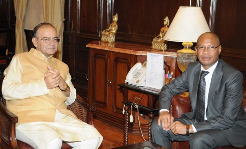 The Ambassador of South Africa to India, Mr. F.K. Morule meeting the Union Minister for Finance, Corporate Affairs and Defence, Shri Arun Jaitley, in New Delhi