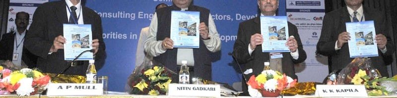 The Union Minister for Road Transport & Highways and Shipping, Shri Nitin Gadkari releasing a Souvenir at the inauguration of the seminar on Role of Consulting Engineers, Contractors, Developers and Authorities in Infrastructure Development, in New Delhi