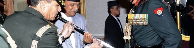 The President of Nepal, Shri Ram Baran Yadav conferring the Honorary General rank of Nepal Army on the Chief of Army Staff, General Dalbir Singh, in Kathmandu