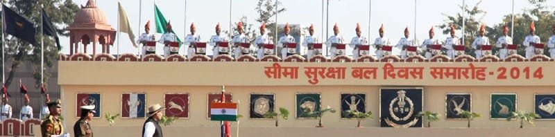 The Union Home Minister, Shri Rajnath Singh inspecting the parade, at the 49th BSF Day ..
