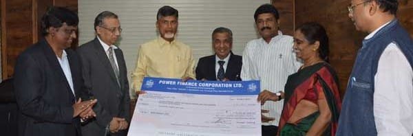 M K GOEL,CMD ,PFC HANDSOVER A CHEQUE OF Rs. 5.80Cr. TO CM ANDHRA PRADESH..