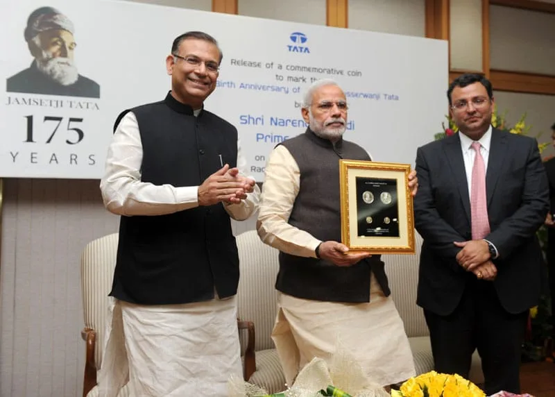 The Prime Minister, Shri Narendra Modi releasing the commemorative coin to mark the 175th birth anniversary of Jamsetji Nusserwanji Tata, in New Delhi