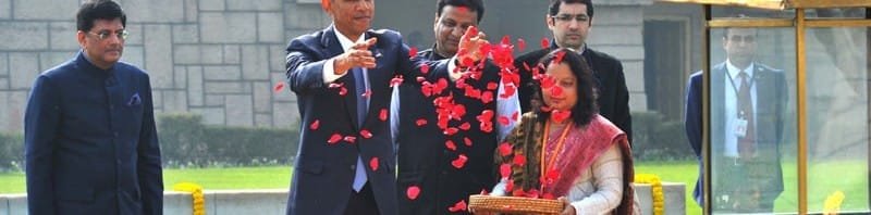 The US President, Mr. Barack Obama paying floral tributes at the Samadhi of ..