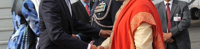 The US President, Mr. Barack Obama & First Lady Michelle Obama being warmly welcomed by the Prime Minister, Shri Narendra Modi, in New Delhi
