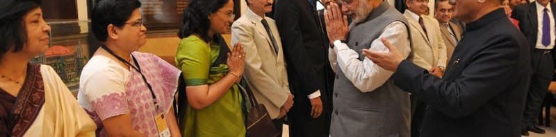 The Prime Minister, Shri Narendra Modi interacting with the officials at the ...