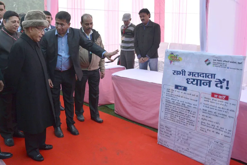 The President, Shri Pranab Mukherjee visiting the model polling booth, at..