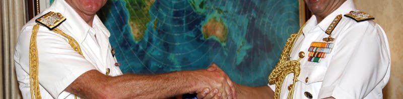 The Chief of Naval Staff, Admiral R.K. Dhowan exchanging memento with the First Sea Lord and..