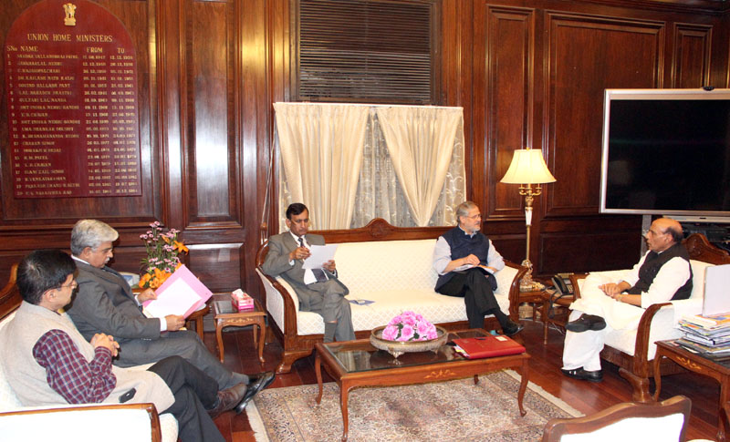 The Union Home Minister, Shri Rajnath Singh in a meeting with the Lt. Governor of Delhi,..
