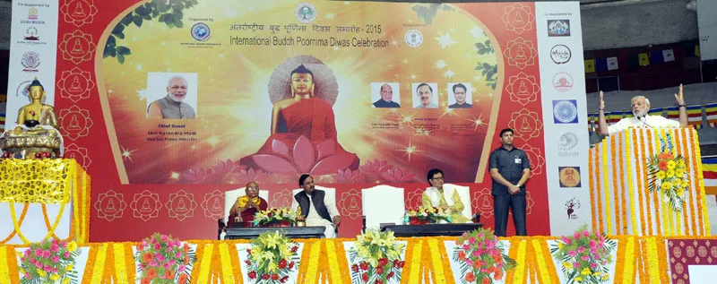 The Prime Minister, Shri Narendra Modi addressing at the ‘International Buddha Poornima Diwas Celebrations 2015’, in New Delhi ..