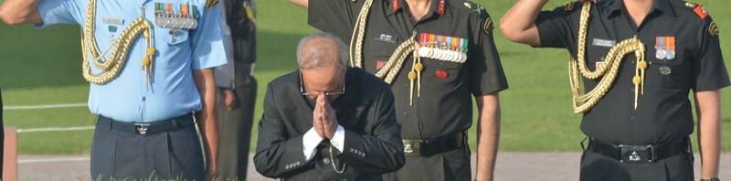The President, Shri Pranab Mukherjee paying homage at the Samadhi of the..