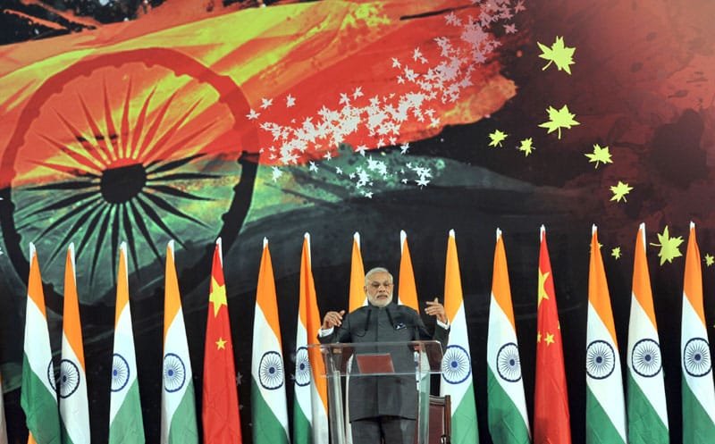 The Prime Minister, Shri Narendra Modi addressing at the Indian Community Reception, in..