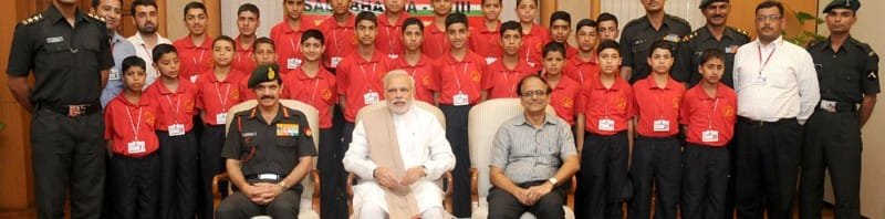 The Prime Minister, Shri Narendra Modi with the students from Jammu and Kashmir, in New Delhi