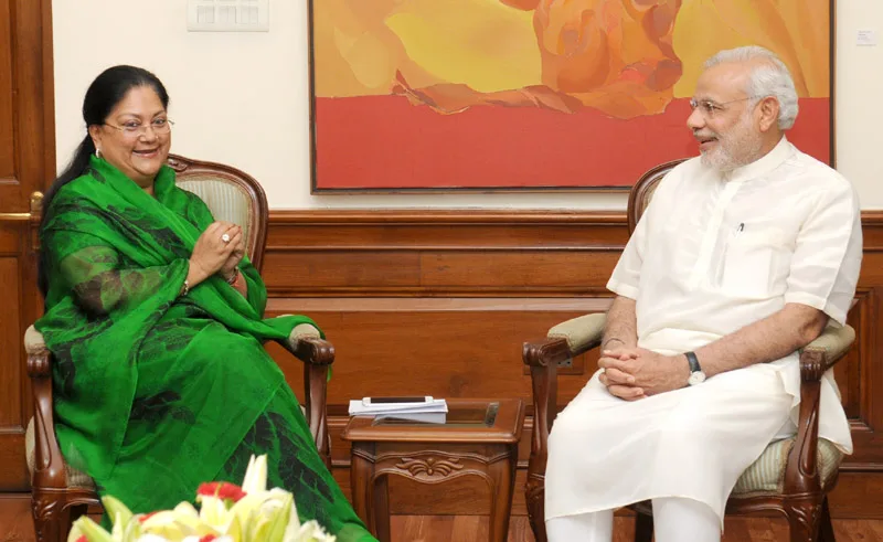 The Chief Minister of Rajasthan, Smt. Vasundhara Raje calling on the Prime Minister, Shri Narendra Modi, in New Delhi