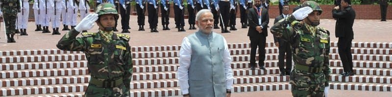 The Prime Minister, Shri Narendra Modi paying homage to martyrs by laying the wreath at National Martyrs' Memorial, in Savar, Dhaka