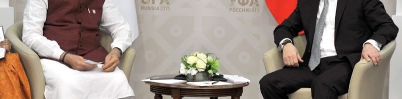 The Prime Minister, Shri Narendra Modi in bilateral meeting with the President of Russian Federation, Mr. Vladimir Putin, at Congress Hall, in Ufa, Russia