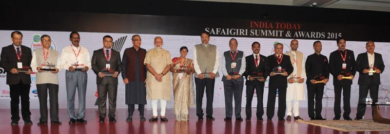 The Prime Minister, Shri Narendra Modi in a group photo with the winners of..