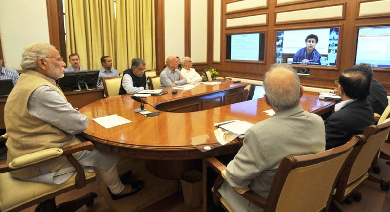 The Prime Minister, Shri Narendra Modi chairing seventh interaction through PRAGATI – the ICT-based..