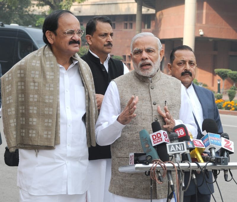 The Prime Minister, Shri Narendra Modi interacting with the media at the start of..