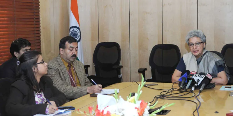 The Commerce Secretary, Ms. Rita A. Teaotia interacting with the media on WTO issues..