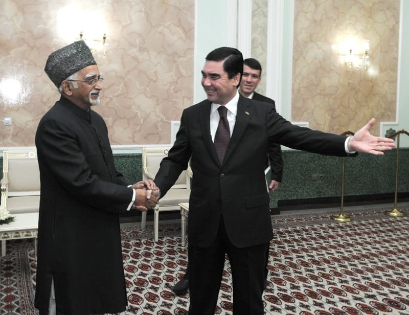 The Vice President, Shri Mohd. Hamid Ansari being received by the President of Turkmenistan,..