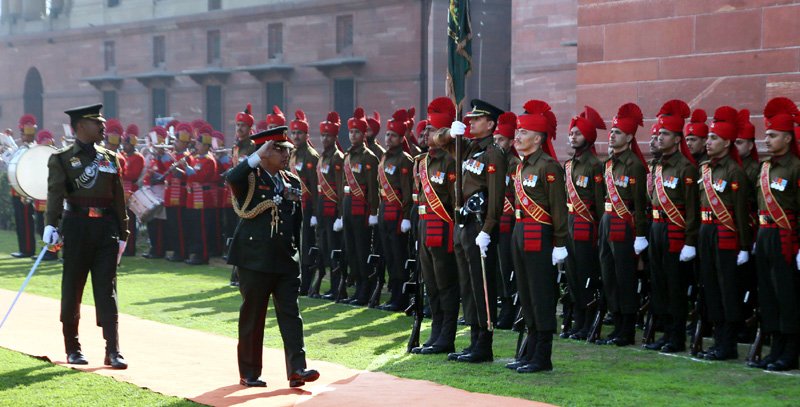 The Nepalese Army Chief, General Rajendra Chhetri being accorded a guard of honour, in New Delhi