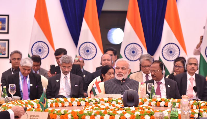 The Prime Minister, Shri Narendra Modi delivering his statement, at the BRICS..